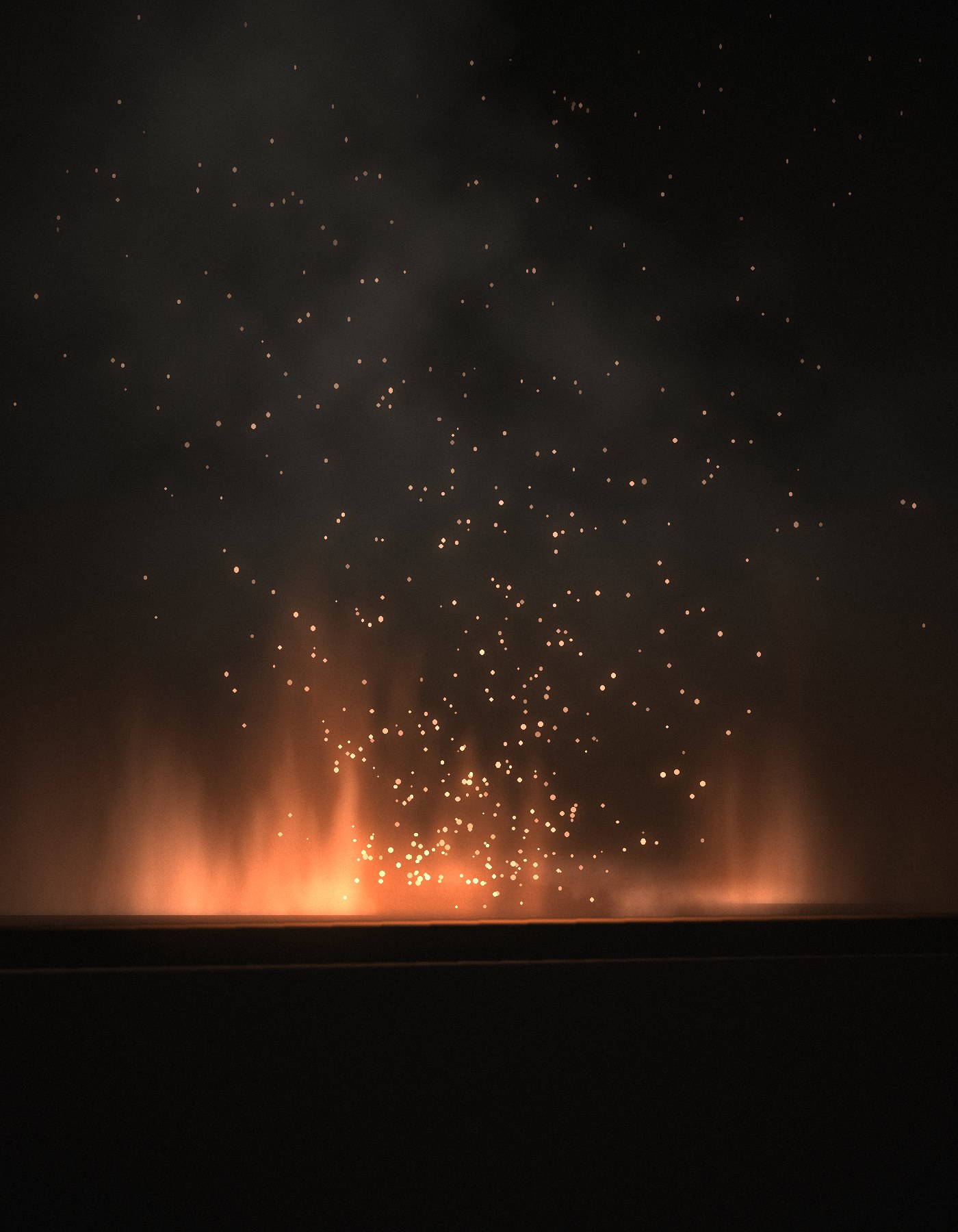Illustration of flames and sparks rising from a bed of coals