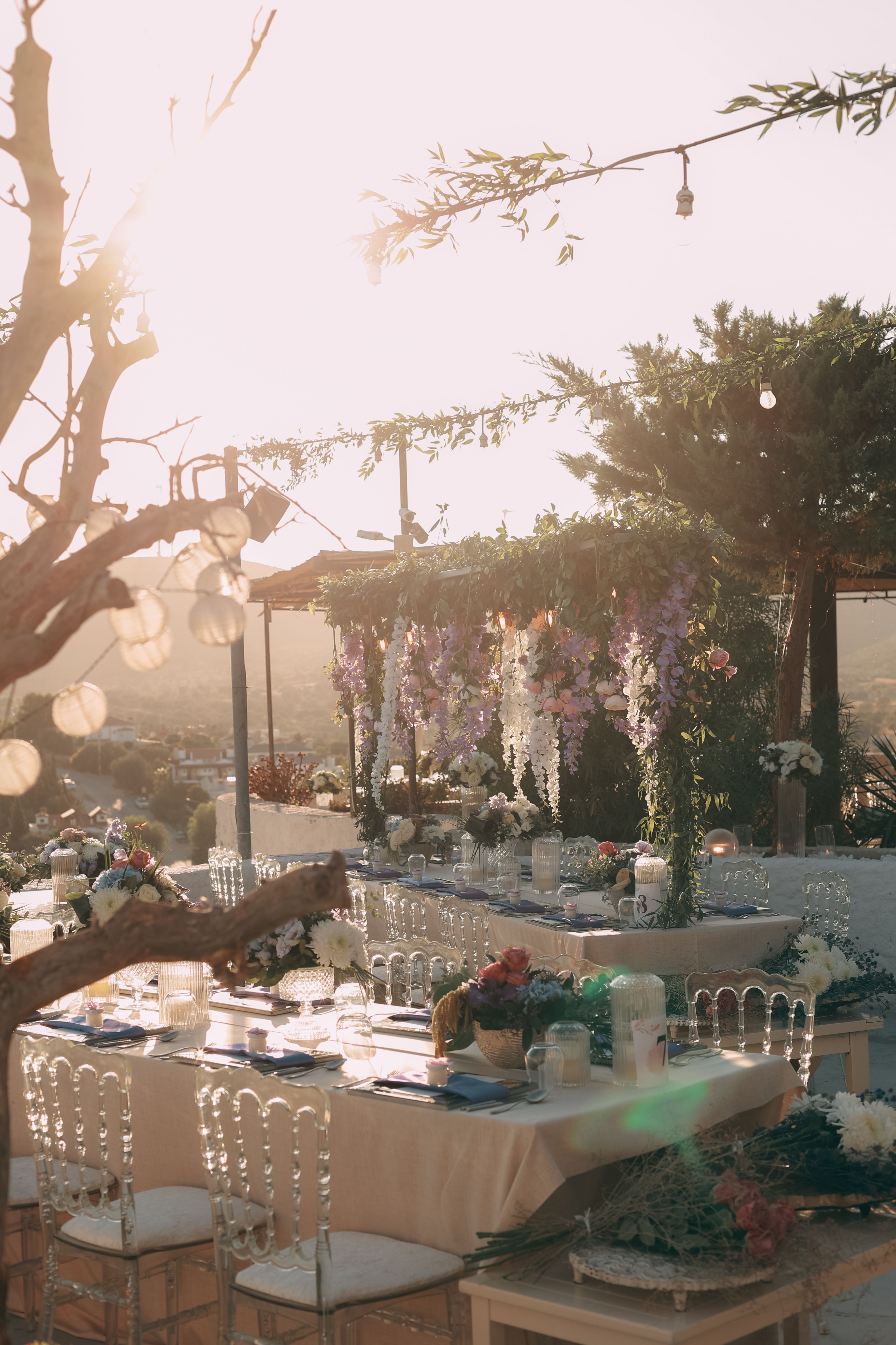 Outdoor celebration table in warm evening light